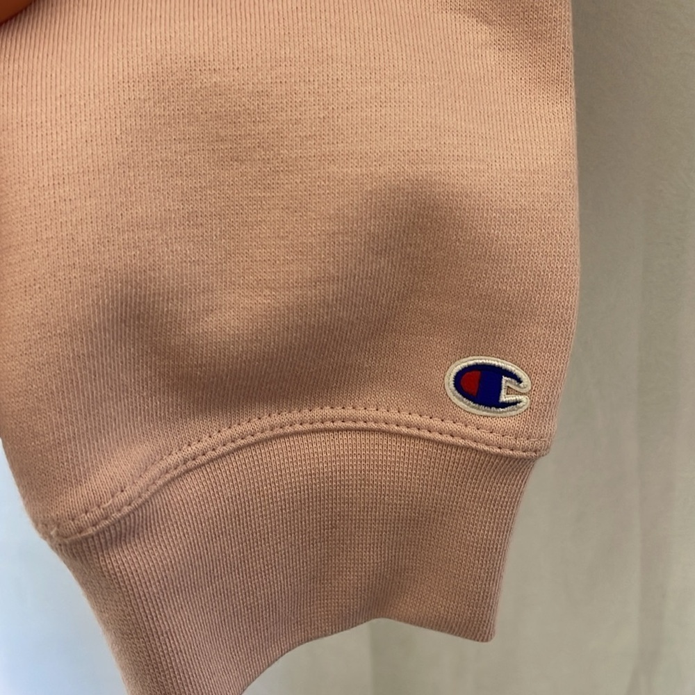 NWT Champion Powerblend Sweatshirt Hoodie Embroidered Script Logo SZ L Hush Pink - Picture 5 of 13
